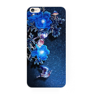 奢华蓝色牡丹花 苹果5s手机壳7 plus Iphone6s 软壳硅胶tpu磨砂