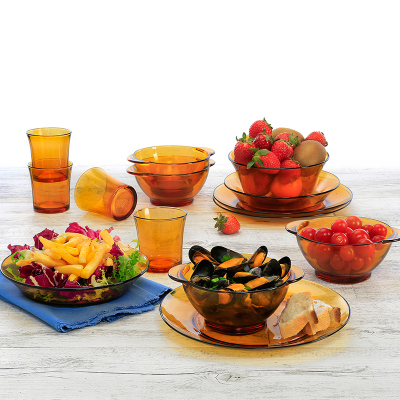 DURALEX多莱斯法国进口钢化玻璃碗盘欧式餐具14件4人家用套装