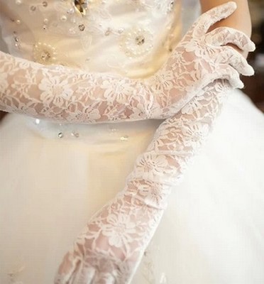 新娘结婚纱礼服配饰长款蕾丝手套 演出米白红黑色防晒影楼用品