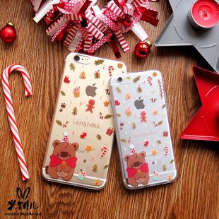 【12日新款限量款】圣诞熊大鼻苹果透明手机壳iphone6s/6splus