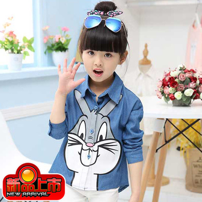 2016童装新款休闲韩版女童衬衫中小童2-7岁儿童兔头牛仔衬衣外套