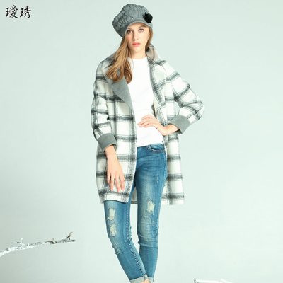 原创设计师品牌高端格子羊绒大衣中长款长袖羊毛外套保暖韩版潮牌