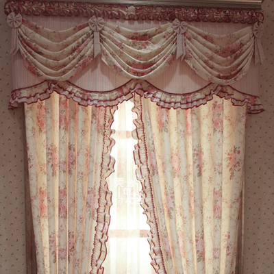 客厅落地窗窗帘卧室温馨高档韩式田园风格碎花花朵粉红色提花棉布