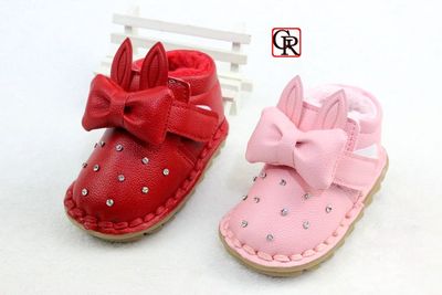 2015冬季新品婴儿学步鞋加绒宝宝皮鞋1-2岁小童大棉鞋带钻女童鞋