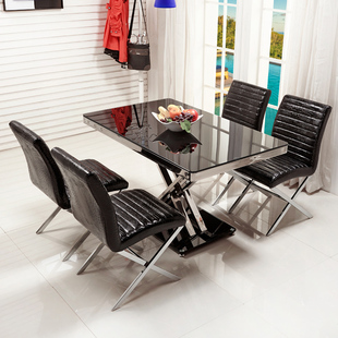 妮尔美餐桌椅组合 大小户型简约钢化玻璃餐桌餐椅餐台饭桌子