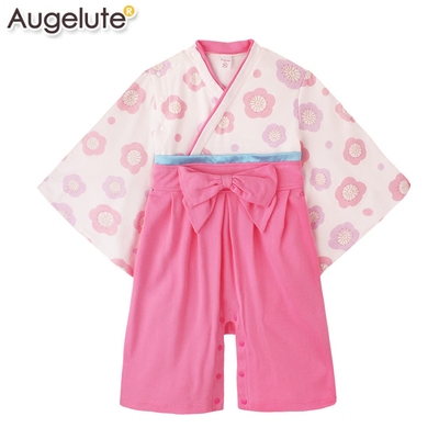 Augelute春秋婴幼儿纯棉长袖连体衣日系和服经典造型爬服37301