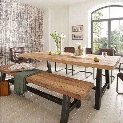 美式乡村咖啡茶餐厅桌椅实木家具原木复古铁艺餐桌书桌长凳