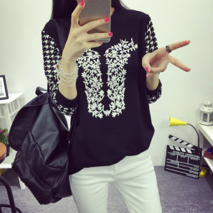 2015春秋新款韩版女装T恤大码显瘦长袖女上衣打底衫全棉卫衣包邮