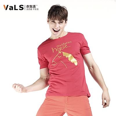 2015夏季短袖男T恤 VaLS韩版修身印花圆领t恤男半袖上装潮T恤男