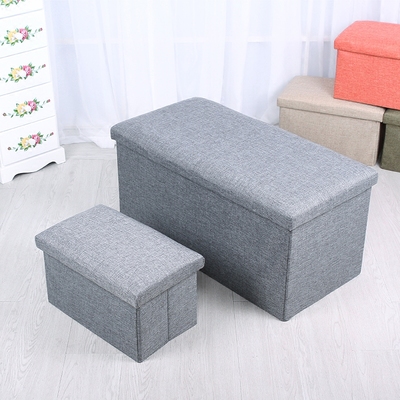 棉麻可折叠换鞋凳沙发凳多用收纳凳子可坐人带盖储物凳玩具收纳箱