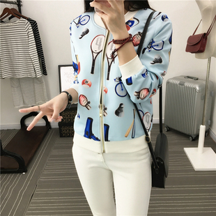 花式短款长袖夹克衫2016年秋季韩版直筒百搭短外套花式棒球服女潮