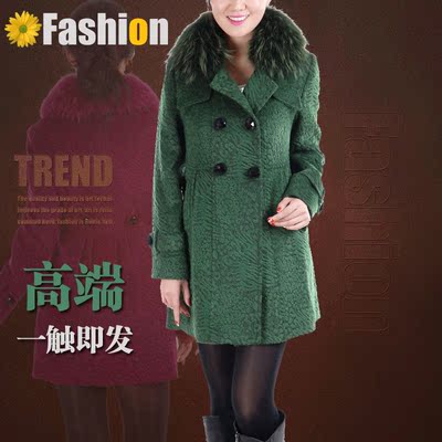 2015新款正品包邮女装冬装羊绒大衣 韩版双排扣修身毛领毛呢大衣