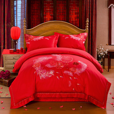 婚庆四件套结婚六件套大红纯棉刺绣八九十多件套床上用品