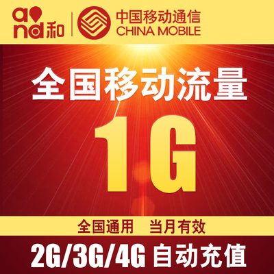 中国移动流量充值1GB全国通用手机流量叠加包4G广东流量卡3G低价