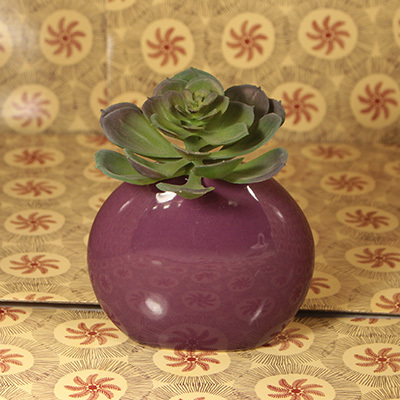 紫色可爱扁圆迷你陶瓷小花瓶 家居装饰客厅摆件