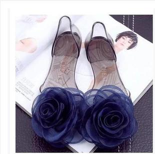 2016夏季新款韩版时尚大花朵透明果冻凉鞋个性平底平跟舒适学生鞋