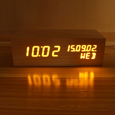 原木LED插电学生创意静音插电夜光定时客厅床头数字简约木头闹钟