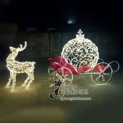 1.8米铁艺造型麋鹿拉车带灯发光鹿拉车 圣诞装饰品道具鹿拉车场景