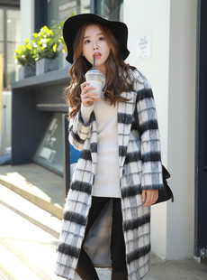 韩版2015新款呢子外套时尚长款毛呢格子大衣秋冬加厚通勤女潮