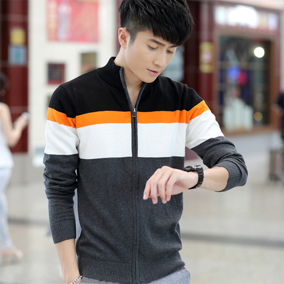 韩版男士纯色翻领开衫 商务休闲薄款线衣毛衫 修身款针织衫外套潮