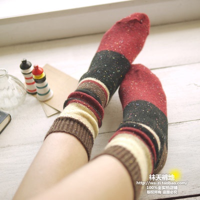 15秋冬新款 彩色点点羊毛女袜 彩色拼接堆堆袜加厚保暖 短靴袜子