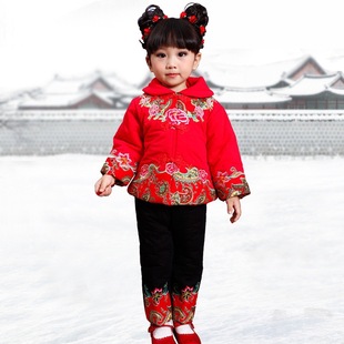 儿童唐装冬装套装女童春节拜年新过年礼服宝宝新冬季款棉衣两件套