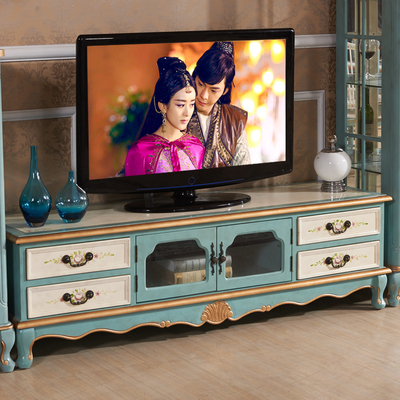 地中海彩绘电视柜欧式简约视听柜美式乡村客厅地柜做旧手绘电视柜