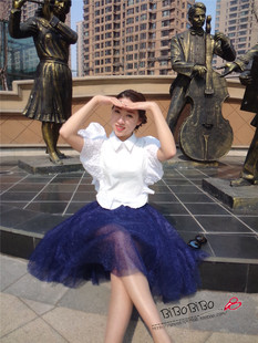 【BiBo】2015春夏新款韩版荷叶边甜美花朵短袖雪纺上衣T恤女装 潮