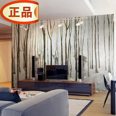 墙纸壁画麋鹿森林个性创意北欧壁纸卧室客厅电视背景复古艺术抽象