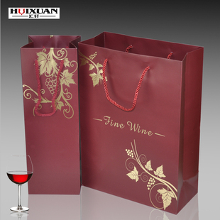 现货红酒包装盒250g白卡纸印刷亚膜单双支手提袋红酒手拎袋纸袋子