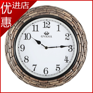 佳话坊 时尚创意客厅静音椰子壳个性钟表挂钟复古家用钟表装饰