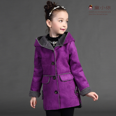 女童装外套秋冬季新款韩版上衣中童加绒皮革大衣大童中长款连帽衫