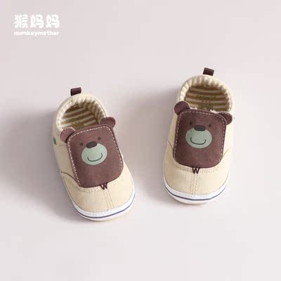 春秋款宝宝学步鞋男软底透气单鞋0-1岁婴儿防滑卡通小熊帆布鞋子