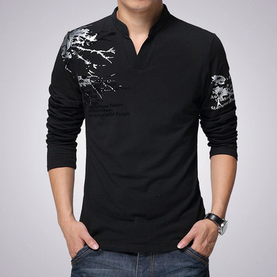 秋装新品韩版男士修身打底衫拼色加大码体恤胖子长袖T恤