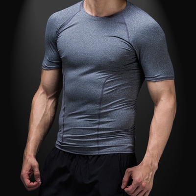 夏季男士运动紧身衣短袖T恤 跑步训练健身服纯色半袖高弹力速干衣