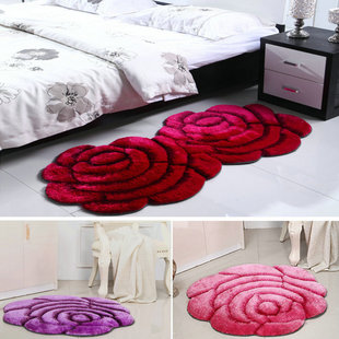 时尚3D立体玫瑰花地毯婚房卧室床边地毯 玄关进门口高档地垫 包邮