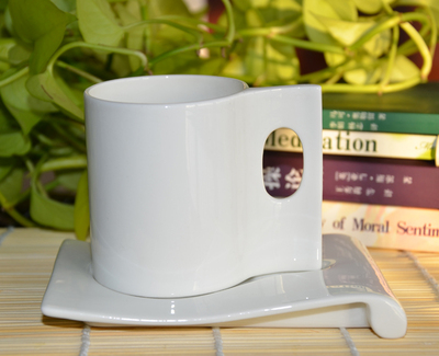 正品简约唐山骨瓷咖啡杯套装 纯白创意折纸式咖啡杯碟送勺 包邮