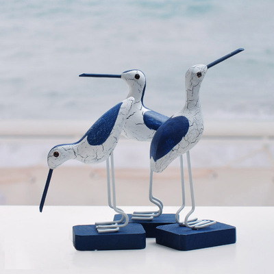 地中海风格装饰 创意海鸟摆件 复古做旧裂纹长嘴海鸟装饰工艺品