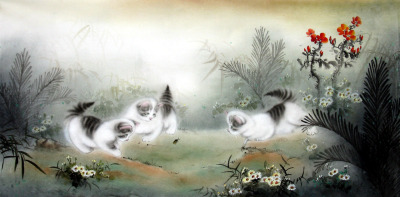 国画真迹收藏送礼字画名家手绘精品工笔花鸟走兽动物小猫未题款