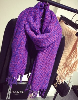 韩国冬天针织毛线围巾紫色粉色长款冬季加厚保暖大披肩女士明星范