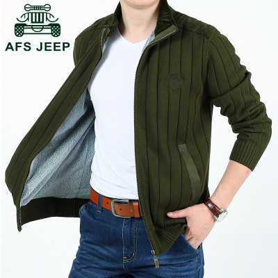 AFS JEEP针织衫秋冬装开衫毛衣加厚加绒立领线衣男装外套毛衫品牌