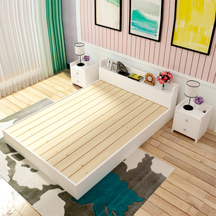 现代简约板式实木床1.2米1.5米1.8米双人床榻榻米高箱储物床木质