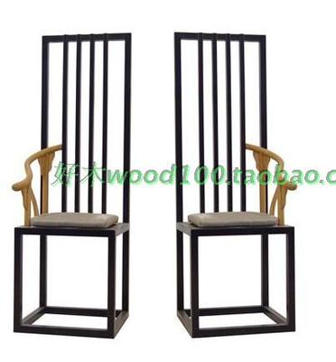 新中式高背扶手椅 新中式黑漆餐椅 会所装饰椅订做 榆木太师椅D08