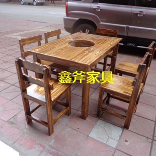 厂家直销 火锅桌椅 实木碳化餐桌餐椅户外快餐桌椅 麻辣烫 串串