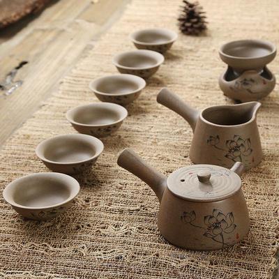 粗陶茶具套装日式手工功夫汝窑仿古侧把壶整套创意古典茶具特价