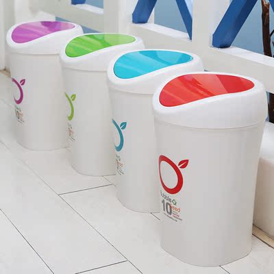 时尚创意垃圾桶摇盖式 圆桶形家用厨房卫生间收纳桶塑料 大号