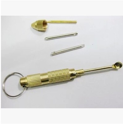 新型实用微型铜质多功能挖耳勺螺丝刀带可挂钥匙圈 全铜四件套4g