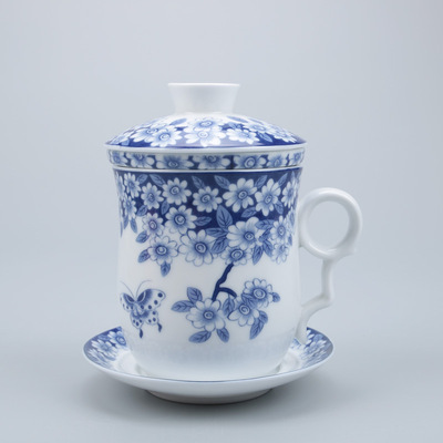 景德镇茶杯陶瓷带盖大水杯子青花瓷器个人办公会议礼品杯定制