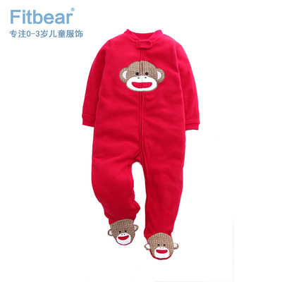 FITBEAR 童装新年大红色款婴儿连体衣包脚哈衣爬服长袖摇粒绒冬装
