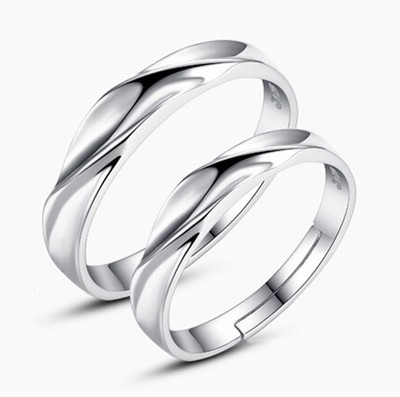 韩版新款水波情侣对戒指925纯银交织的爱戒指送女友生日礼物